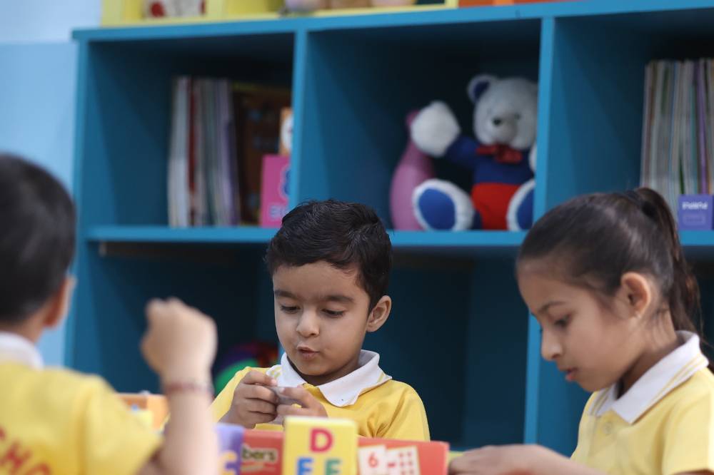 Focused reading corner at Pink Model School Bikaner