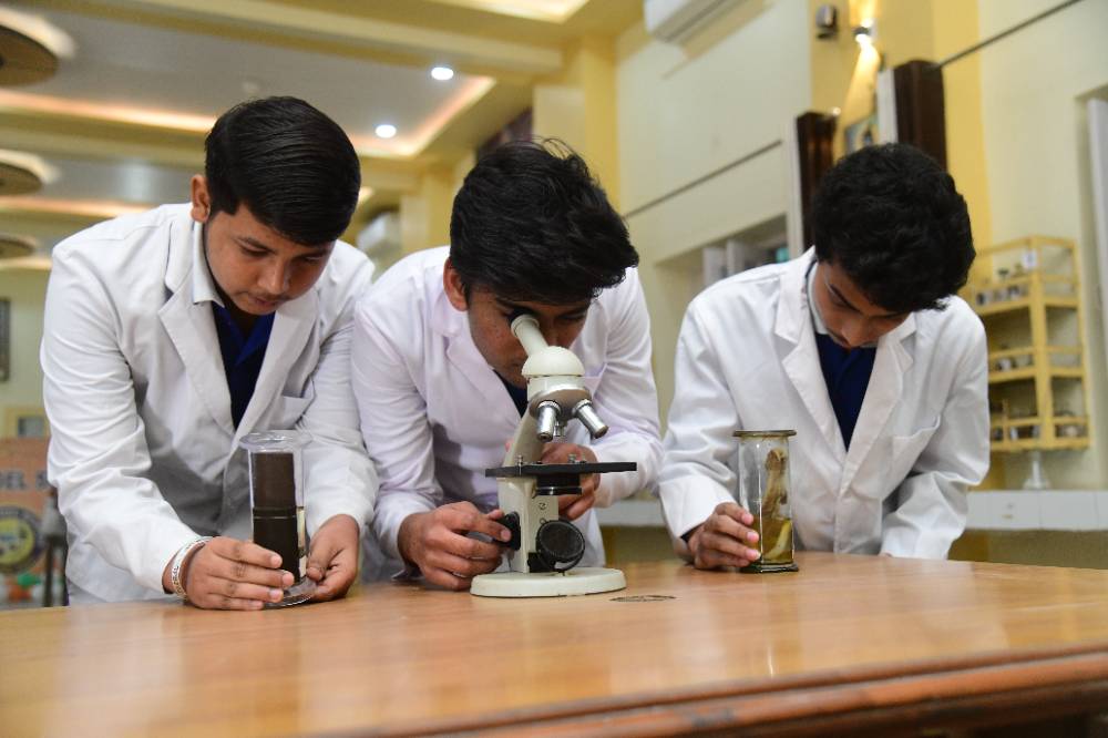 Science stream students doing laboratory practicals